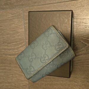 GUCCI Guccissima Key Holder Case Leather Light Blue vintage